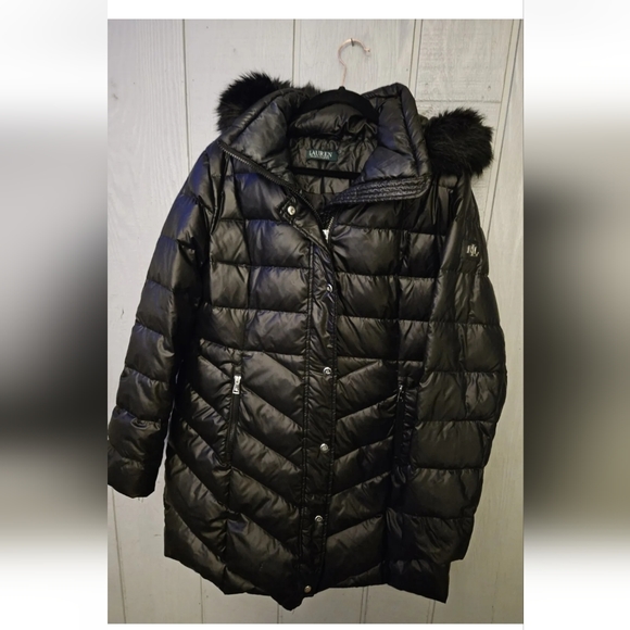 Lauren Ralph Lauren Jackets & Blazers - LAUREN RALPH LAUREN Long Puffer Coat Jacket Black Fur Trim Down Filled Womens L